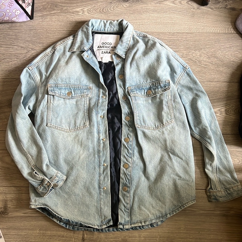Zara/ Good American 2022 Collection Denim Shacket with quilted lining size 0